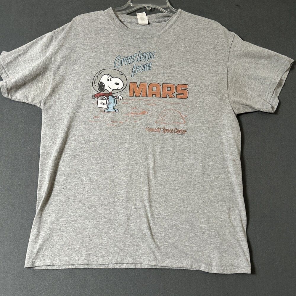 Peanuts Snoopy NASA Kennedy Space Center T-Shirt Grey 2017 Sz L